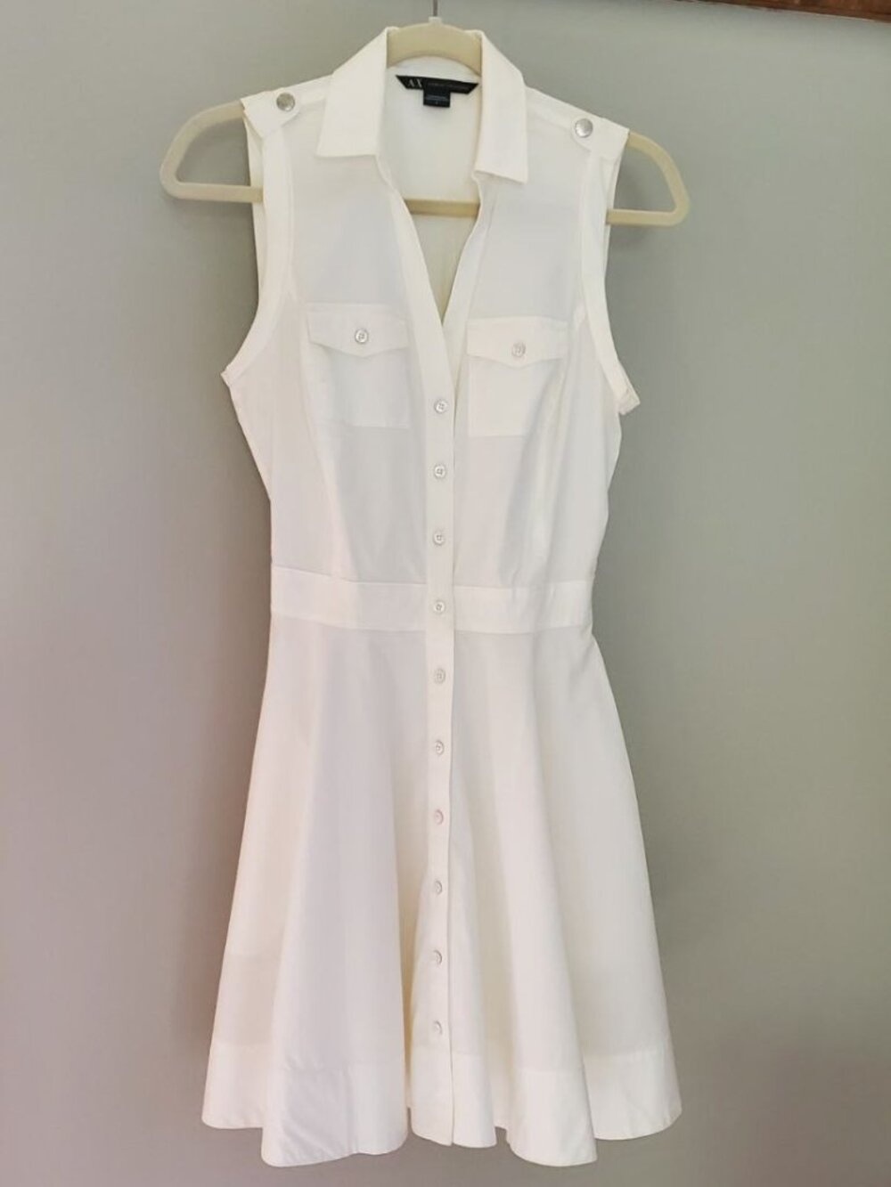 Armani Exchange White Cotton Fit & Flare Shirt Dress, 6 - Picture 14 of 14